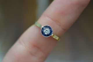 Antique Art Deco 18k Yellow Gold Sapphire And Diamond Engagement Ring 2.  1 Gr