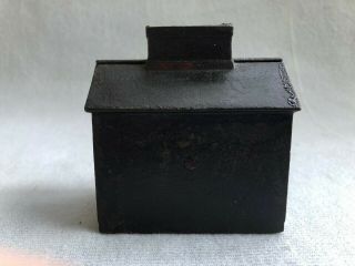 Antique Cast Iron Still Coin Bank Painted Cute Small Town Bank Building 2