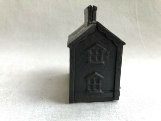 Antique Cast Iron Still Coin Bank Painted Cute Small Town Bank Building 3