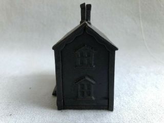 Antique Cast Iron Still Coin Bank Painted Cute Small Town Bank Building 4