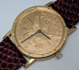 Vintage CORUM $10 LIBERTY GOLD COIN WATCH 18k & 22K Quartz Running Wristwatch 2