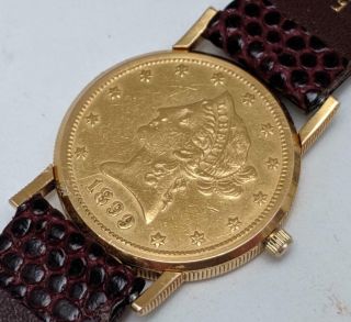 Vintage CORUM $10 LIBERTY GOLD COIN WATCH 18k & 22K Quartz Running Wristwatch 3