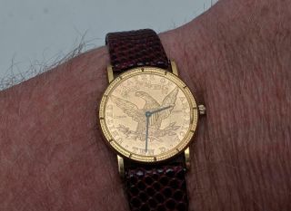 Vintage CORUM $10 LIBERTY GOLD COIN WATCH 18k & 22K Quartz Running Wristwatch 5