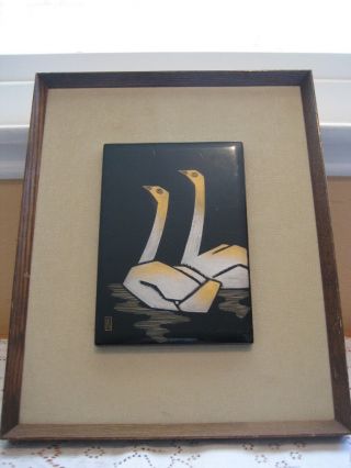Vintage Japanese 2 Cranes Hand Carved Art Lacquer Frame