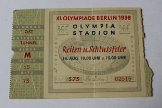Orig.  German Ww 2 Visitor Ticket - Olympia 1936 - Riding And Graduation Ceremony