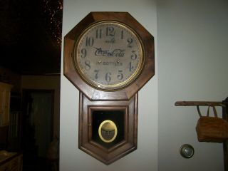 Rare Vintage Antiq.  Drink Coca Cola Walnut Schoolhouse Regulator Clock Chime