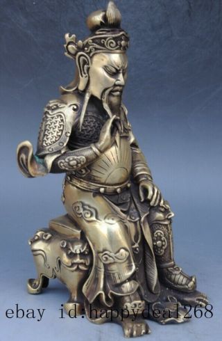 China Brass Copper Dragon Guan Gong Guan Yu warrior Mammon Buddha statue e02 5