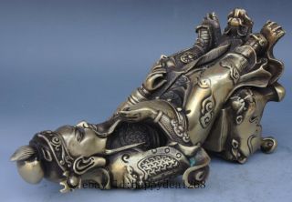 China Brass Copper Dragon Guan Gong Guan Yu warrior Mammon Buddha statue e02 7