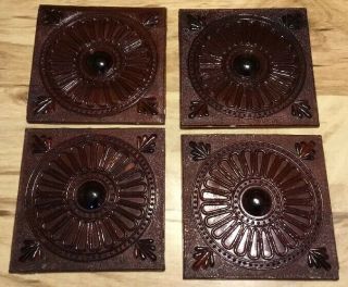 4 Vintage Addison Glass Co Tiles For Window Panes Amber Color