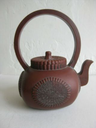 Fine Old Chinese Yixing Zisha Pottery Teapot Tea Pot w/Floral ARTIST SIGNED 6