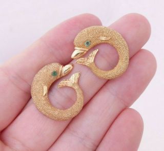 14ct Gold Emerald Eyed Novelty Dolphin Earrings,  14k 585
