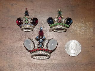 3 Exc Antique Sterling Silver Trifari Alfred Philippe Regal Crown Pins,  Brooches