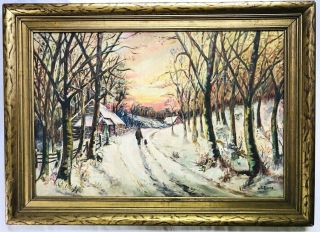 Antique American Winter Landscape Dog Hope Pa Impressionist Manner W.  E.  Baum