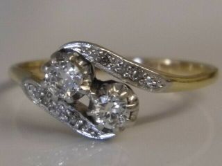 A Stunning Antique 18ct Solid Gold & Platinum Diamond Crossover Ring Size N 1/2