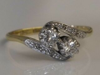 A STUNNING ANTIQUE 18ct SOLID GOLD & PLATINUM DIAMOND CROSSOVER RING Size N 1/2 2