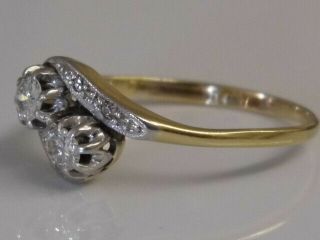 A STUNNING ANTIQUE 18ct SOLID GOLD & PLATINUM DIAMOND CROSSOVER RING Size N 1/2 3