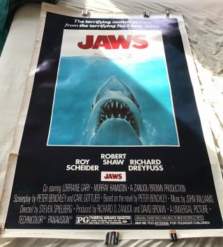 Jaws (1975) Vintage 40x60 Heavy Stock Rare Movie Poster Spielberg