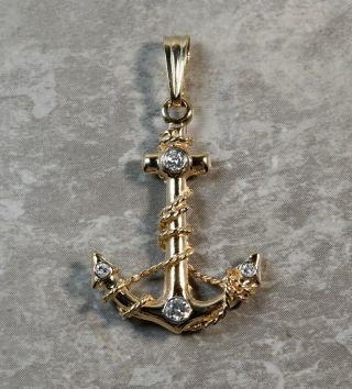 Vintage 14k Yellow Gold.  20ctw Diamond Anchor Necklace Pendant