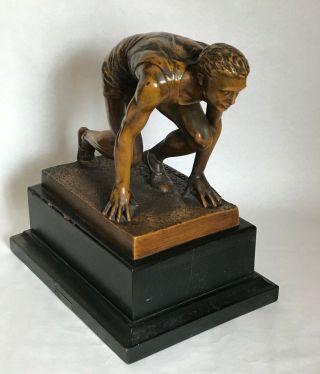 Large Antique Male Runner Bronzed Spelter Sculpture Indiana State College Trophy 3