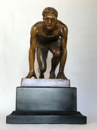 Large Antique Male Runner Bronzed Spelter Sculpture Indiana State College Trophy 4