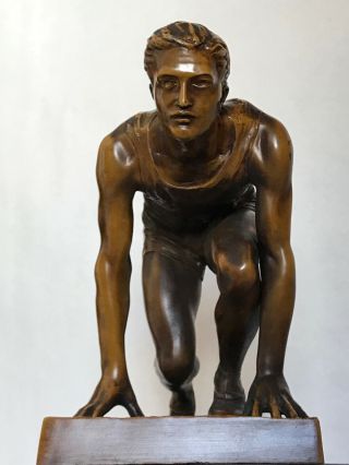 Large Antique Male Runner Bronzed Spelter Sculpture Indiana State College Trophy 5