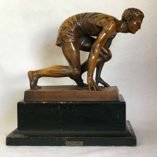 Large Antique Male Runner Bronzed Spelter Sculpture Indiana State College Trophy 6
