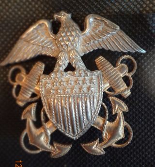 Circa Wwii Us Navy Officers Hat Badge Sterling