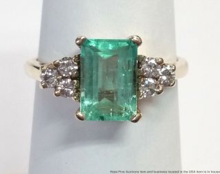 Approx 1.  25ct Natural Emerald Fine Diamond Vintage 14k Gold Ladies Ring Sz 5.  25