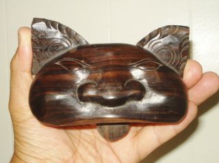 Vintage Rare Bali Wooden Head Bell Figurine Animal Design Nr