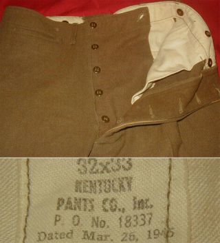 Wwii U.  S.  Army Od Wool Serge Field / Dress Trousers - 32 " Waist