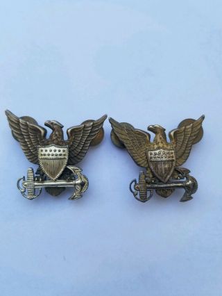 Set Of 2 Ww2 Theater Made Us Coast Guard Officer’s Cap Insignia Badge Sterling