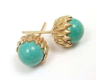 Rare Vintage Tiffany & Co Schlumberger 18k Gold Turquoise Acorn Stud Earrings