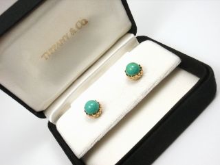 Rare Vintage Tiffany & Co Schlumberger 18K Gold Turquoise Acorn Stud Earrings 2