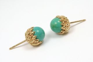 Rare Vintage Tiffany & Co Schlumberger 18K Gold Turquoise Acorn Stud Earrings 7