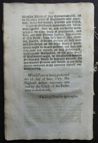Rare HUMBLE PETITION & ADVICE PROTECTOR 1657 CROMWELL Commonwealth POWER OATH 12