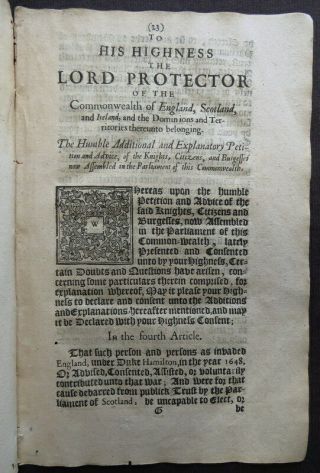 Rare HUMBLE PETITION & ADVICE PROTECTOR 1657 CROMWELL Commonwealth POWER OATH 9