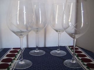 4 Wine Glass 10 " Tall 3 " Dia Across Rim Clear Stemware Swirl Etched Design