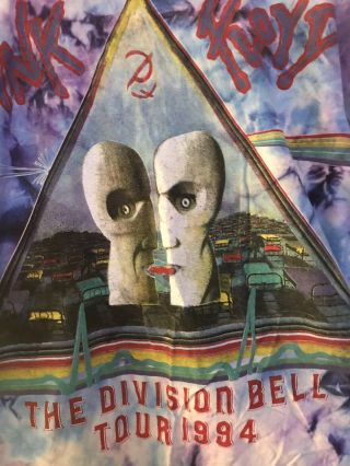 Vintage 1994 Pink Floyd Division Bell Concert Tee Shirt XL Tour Tie Dye 90s Mens 2