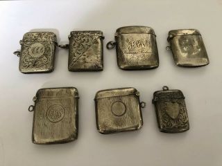 Joblot Of 7 Antique Hallmarked Silver Vesta Cases Match Safe