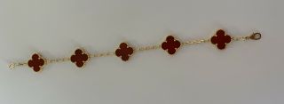 Van Cleef & Arpels Vintage Alhambra Bracelet 5 Motifs Yellow Gold Carnelian