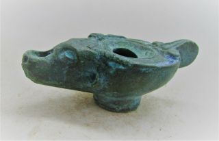 Scarce Circa 200 - 300ad Roman Era Bronze Oil Lamp In The Form Of A Beast