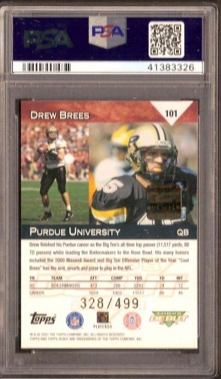 2001 TOPPS DEBUT DREW BREES RC AUTO PSA 10 CERTIFIED ON CARD AUTO RARE FIND 2