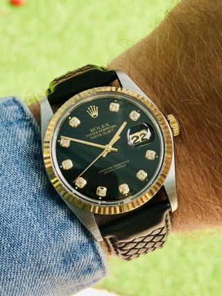 Rolex Datejust Diamonds 16013 Vintage Automatic Gold Steel Mens 35mm Watch,  Box