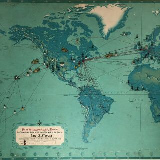 Vintage Pan Am Pan American Airlines Clipper Club Map With Boeing 707 Pins