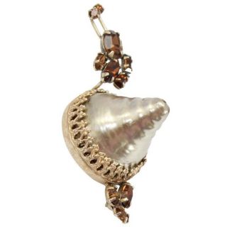 Signed Schreiner Topaz Rhinestone Fancy Glass Pearl Shell Figural Snail Brooch
