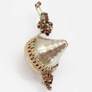 Signed Schreiner Topaz Rhinestone Fancy Glass Pearl Shell Figural Snail Brooch 6