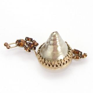 Signed Schreiner Topaz Rhinestone Fancy Glass Pearl Shell Figural Snail Brooch 7
