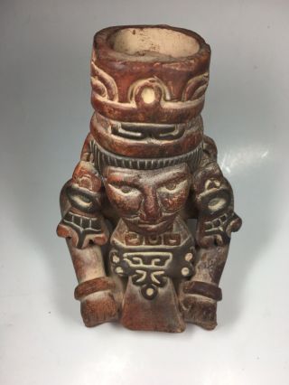 Antique Peruvian Incan Aztec Mayan Deity Effigy Vessel Pottery Pre - Columbian 2