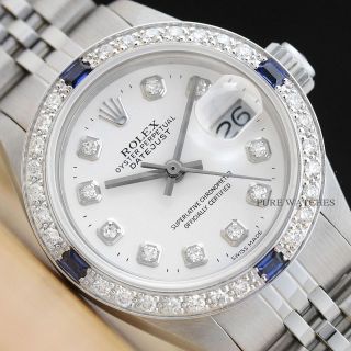 Ladies Rolex Datejust 18k White Gold Diamond Sapphire & Steel Watch - White Dial