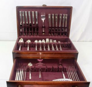 Vintage 1938 Oneida Prestige Grenoble 97 Piece Silverplate Flatware Set And Case